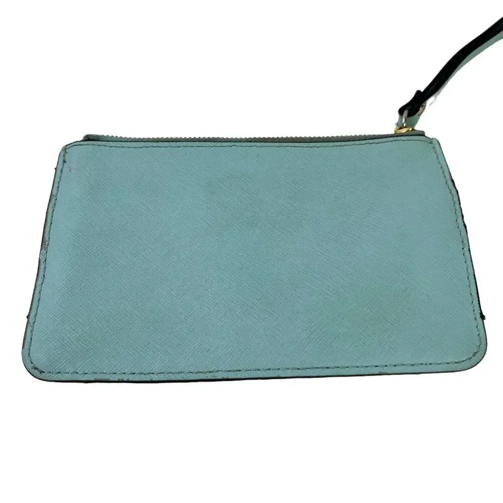 Kate Spade New York Aqua Blue Wristlet Coin Purse 100% Cow Hide Genuine Leather